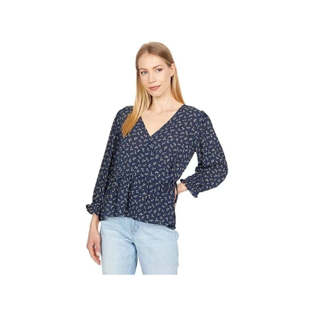 madewell Puff-Sleeve Peplum Wrap Top in Spring Fling sizeM